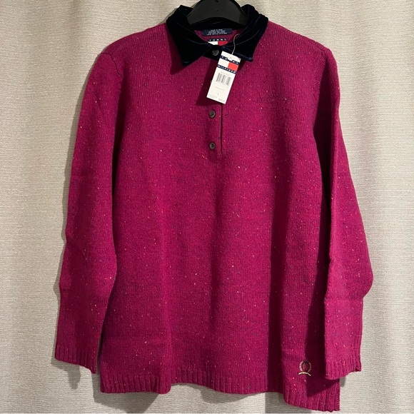 Tommy Hilfiger Sweaters - Tommy Hilfiger Velvet Wool Colorful Speckled Polo Sweater Classic Preppy